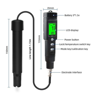 Δείκτης LCD Μετρητής θερμοκρασίας διαλυμένου οξυγόνου Δοκιμαστής DO νερού για ανάλυση υδατοκαλλιέργειας